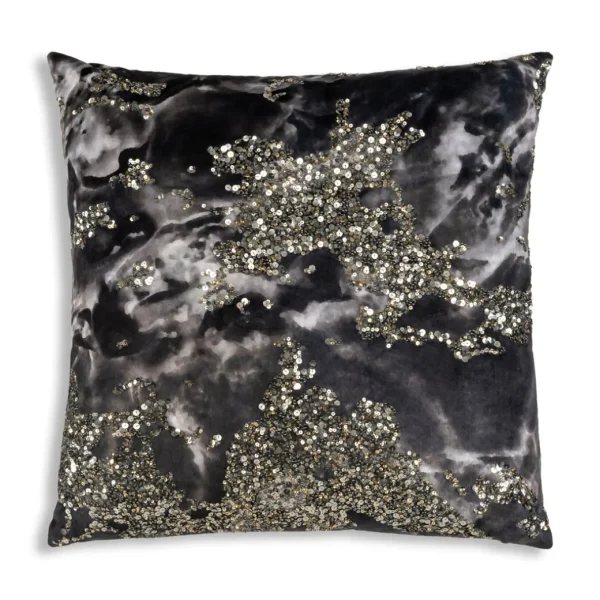 Cloud9d Amal – Charcoal Digital Printed Pillow W/ Gold And Silver Print – 22″ X 22″