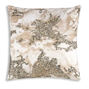 Cloud9d Amal – Ivory/Beige Digital Printed Pillow W/ Gold And Silver Print – 22″ X 22″ PILLOWS, RUGS, & THROWS