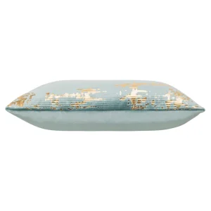 Cloud9d Asra – Oblong Teal Velvet Pillow W/ Quilting And Shiny Gold Foil Print – 20″ X 14″ PILLOWS, RUGS, & THROWS