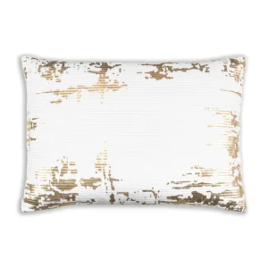 Cloud9d Asra – Oblong White Velvet Pillow W/ Quilting And Shiny Gold Foil Print – 20″ X 14″