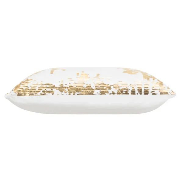 Cloud9d Asra – Oblong White Velvet Pillow W/ Quilting And Shiny Gold Foil Print – 20″ X 14″