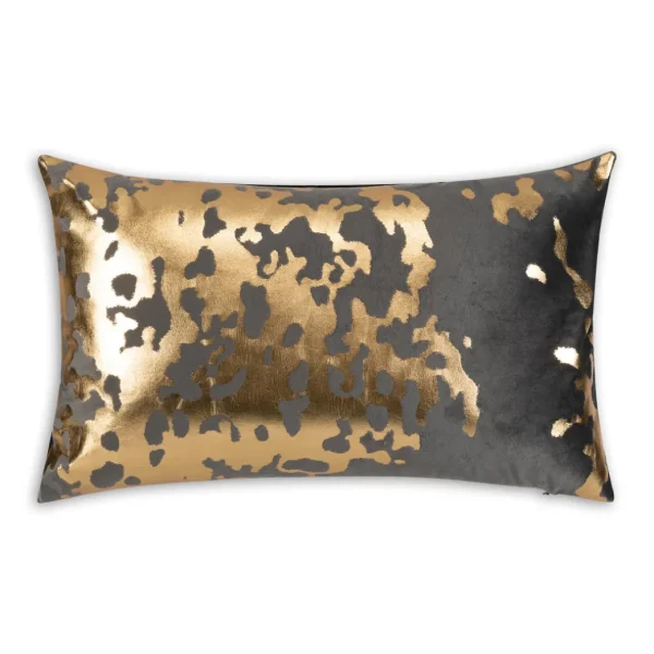 Cloud9d Elise Charcoal Gold Pillow – 14″ X 20″ PILLOWS, RUGS, & THROWS