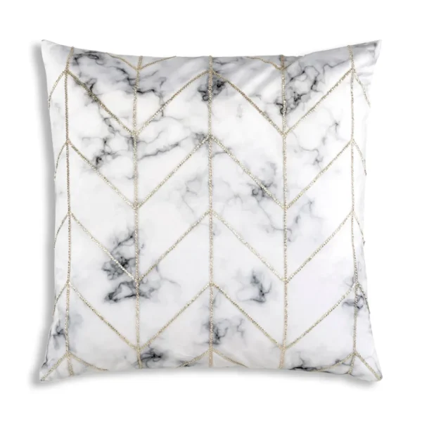 Cloud9d Keva – Digital Print Velvet Square Pillow W/ Hand Beaded Silver Crystal Beads – 22″ X 22″