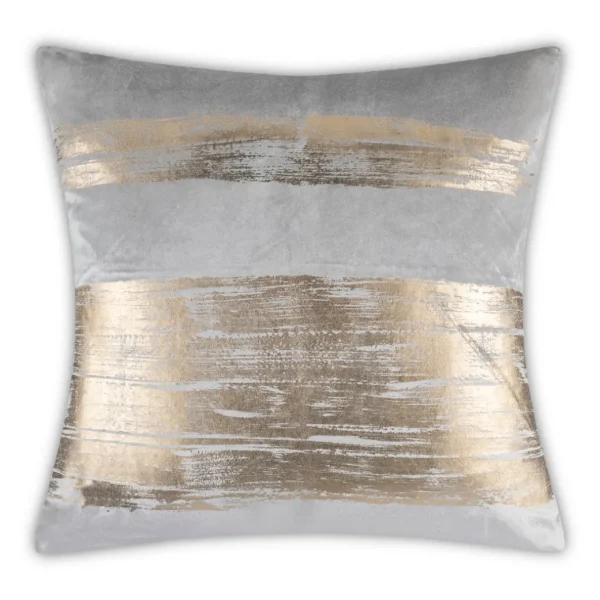 Cloud9d Leyla – Grey Velvet Pillow W/ Hand Painted Gold Brushstrokes – 20″ X 20″ PILLOWS, RUGS, & THROWS