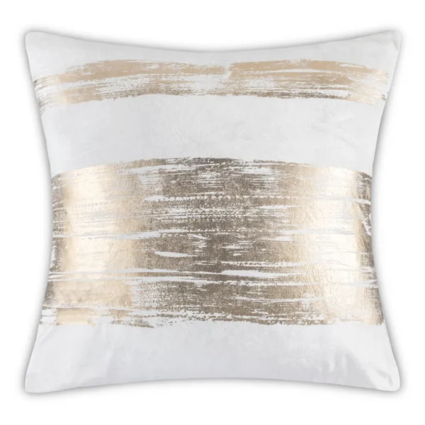 Cloud9d PILLOWS, RUGS, & THROWS Leyla – Ivory Velvet Pillow W/ Hand Painted Gold Brushstrokes – 20″ X 20″