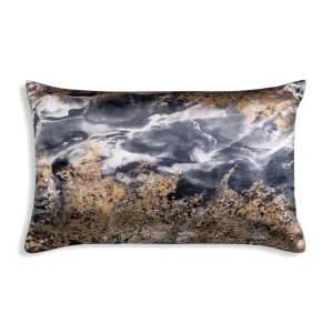 Cloud9d PILLOWS, RUGS, & THROWS Inaya – Abstract Digital Printed Velvet Pillow W/ Gold And Silver Foil – 20″ X 14″