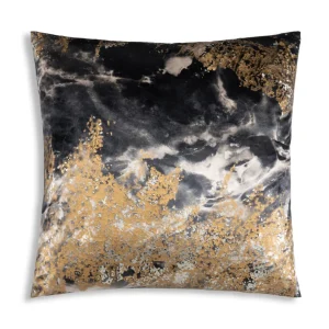 Cloud9d PILLOWS, RUGS, & THROWS Inaya – Abstract Digital Printed Velvet Pillow W/ Gold And Silver Foil – 22″ X 22″