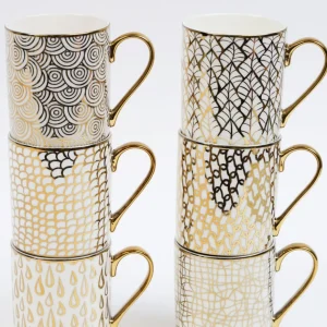 Inspire Me! Home Decor 14 Oz. Detailed Abstract Gold Pattern Print Mugs (6 Designs)