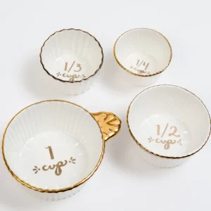 Inspire Me! Home Decor 4 Piece White With Gold Trim Measuring Cups