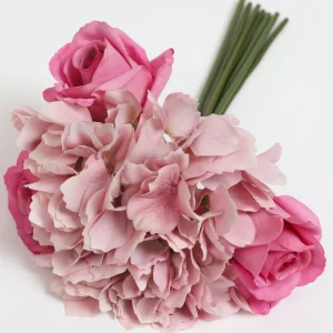 Inspire Me! Home Decor 13″ Real Touch Pink Rose & Hydrangea Bundle