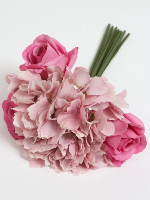 Inspire Me! Home Decor 13″ Real Touch Pink Rose & Hydrangea Bundle