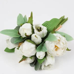 Inspire Me! Home Decor 13″ Real Touch White Peony, Tulip And Eucalyptus Bouquet