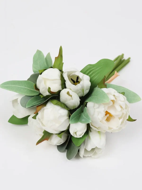 Inspire Me! Home Decor 13″ Real Touch White Peony, Tulip And Eucalyptus Bouquet