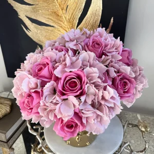 Inspire Me! Home Decor 13″ Real Touch Pink Rose & Hydrangea Bundle