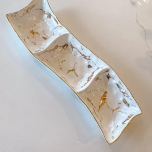 Inspire Me! Home Decor 3 Section Metallic Gold Marble Print Dish