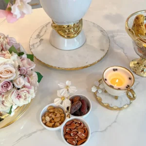 Inspire Me! Home Decor 3 Section Porcelain Dish With White Jeweled Flower Details Gold