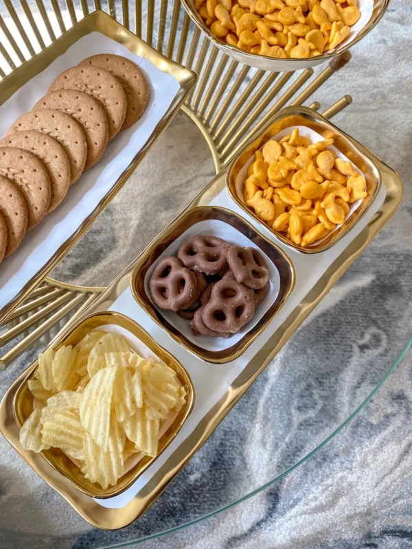 Inspire Me! Home Decor 3 Square Snack Bowls W/Tray Set Gold