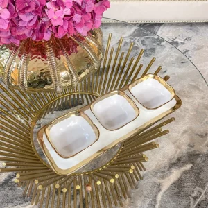 Inspire Me! Home Decor 3 Square Snack Bowls W/Tray Set Gold