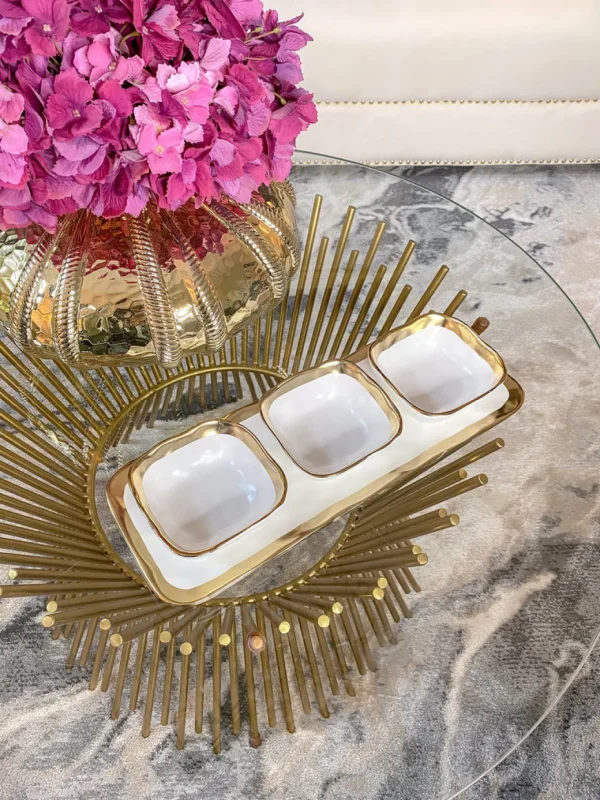 Inspire Me! Home Decor 3 Square Snack Bowls W/Tray Set Gold