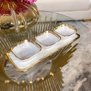 Inspire Me! Home Decor 3 Square Snack Bowls W/Tray Set Gold