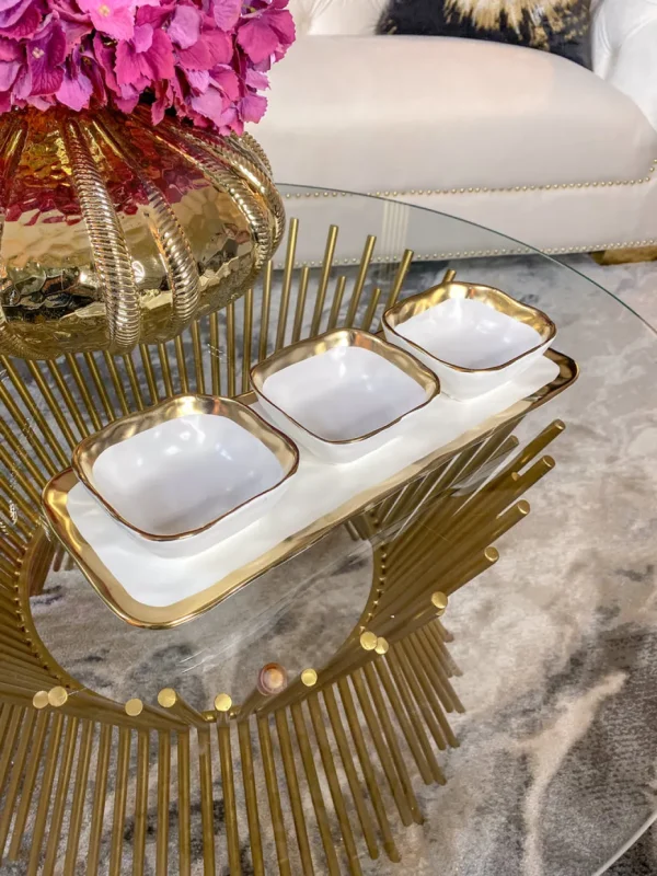 Inspire Me! Home Decor 3 Square Snack Bowls W/Tray Set Gold
