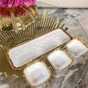 Inspire Me! Home Decor 3 Square Snack Bowls W/Tray Set Gold