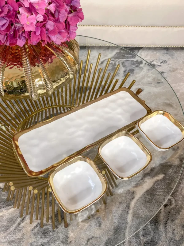 Inspire Me! Home Decor 3 Square Snack Bowls W/Tray Set Gold