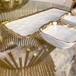 Inspire Me! Home Decor 3 Square Snack Bowls W/Tray Set Gold