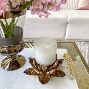 Inspire Me! Home Decor Amber Crystal Flower Candle Holder