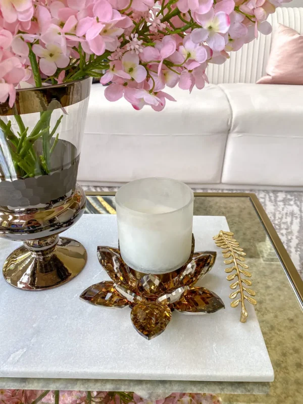 Inspire Me! Home Decor Amber Crystal Flower Candle Holder