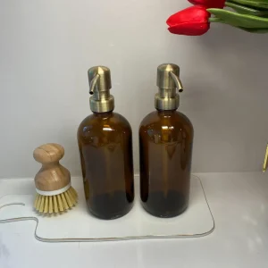 Inspire Me! Home Decor Amber Glass Soap Dispenser W/ Brass Finish Pump KITCHEN