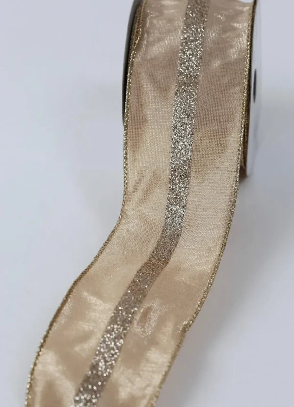 Inspire Me! Home Decor Beige And Glitter Ribbon Gold