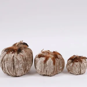 Inspire Me! Home Decor Beige Velvet Feather Pumpkins (3 Sizes) SEASONAL