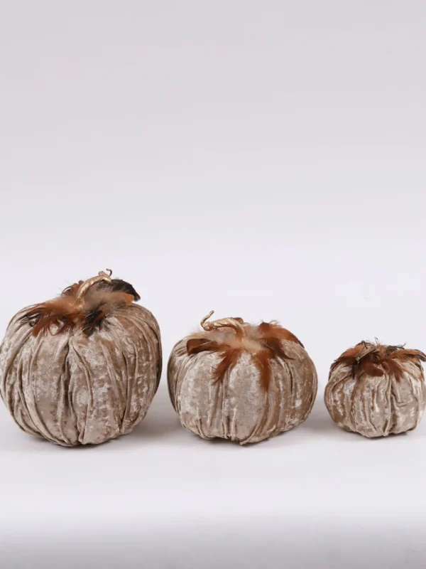 Inspire Me! Home Decor Beige Velvet Feather Pumpkins (3 Sizes) SEASONAL