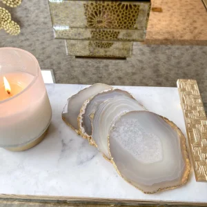 Inspire Me! Home Decor Beige Stone Agate Coasters W/ Gold Edge ( Set Of 4)