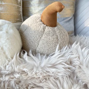 Inspire Me! Home Decor Beige Sherpa Pumpkin Pillow PILLOWS, RUGS, & THROWS