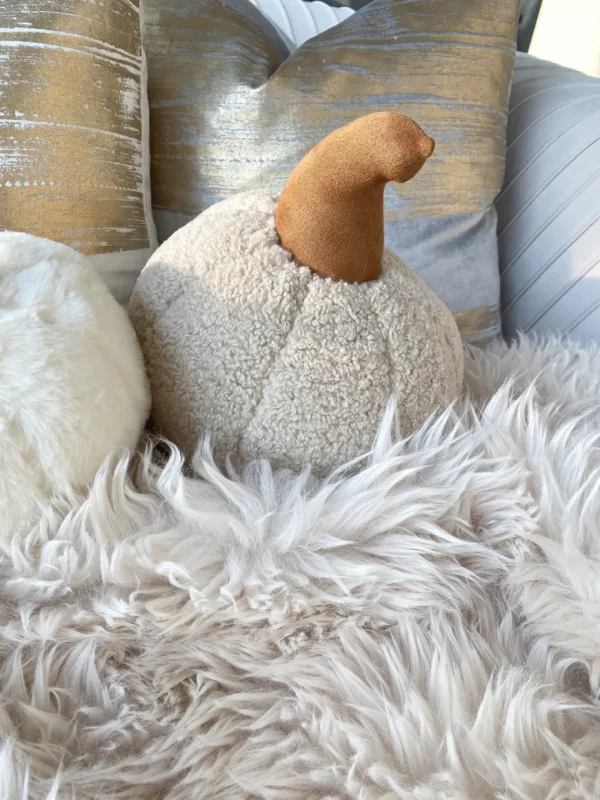 Inspire Me! Home Decor Beige Sherpa Pumpkin Pillow PILLOWS, RUGS, & THROWS