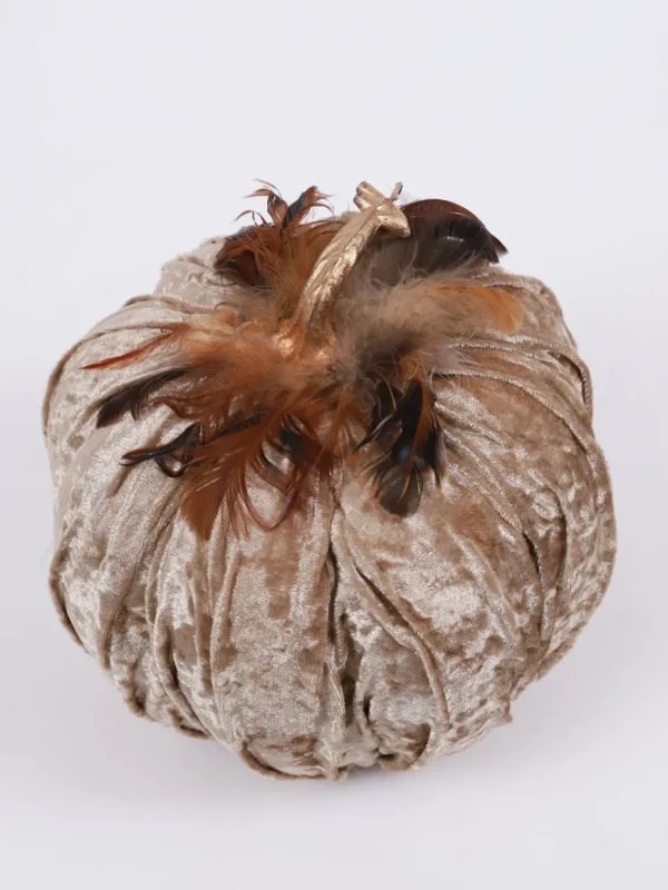 Inspire Me! Home Decor Beige Velvet Feather Pumpkins (3 Sizes) SEASONAL