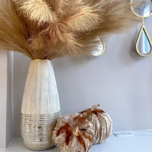 Inspire Me! Home Decor Beige Velvet Feather Pumpkins (3 Sizes) SEASONAL