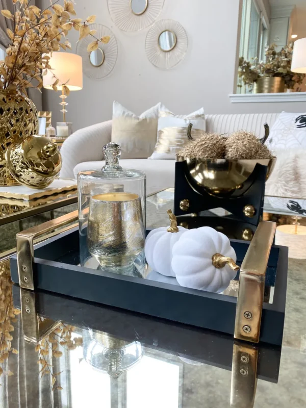 Inspire Me! Home Decor Black Mirror Tray With Gold Handles