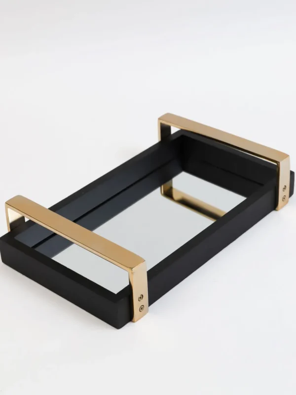 Inspire Me! Home Decor Black Mirror Tray With Gold Handles