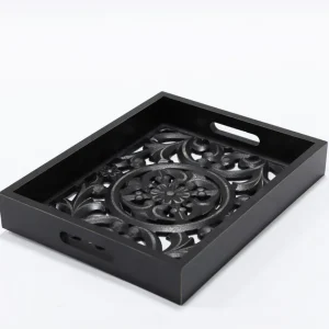 Inspire Me! Home Decor Black Wood Trays With Detailed Interior (Set Of 3)