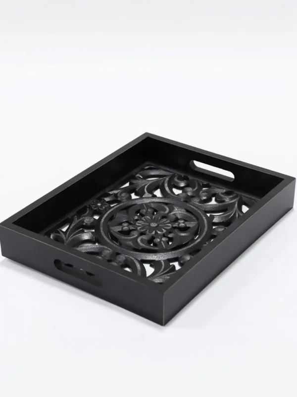 Inspire Me! Home Decor Black Wood Trays With Detailed Interior (Set Of 3)