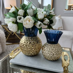 Inspire Me! Home Decor Blue & Gold Textured Vase (2 Sizes)