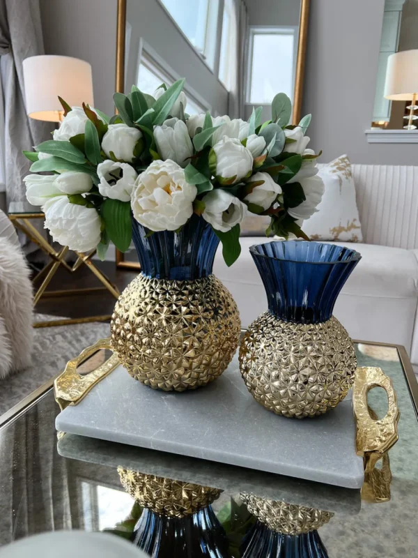 Inspire Me! Home Decor Blue & Gold Textured Vase (2 Sizes)