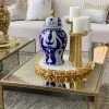 Inspire Me! Home Decor Blue And White Ceramic Ginger Jar With Gold Details