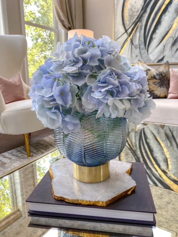 Inspire Me! Home Decor Blue Textured Round Vase With Gold Base