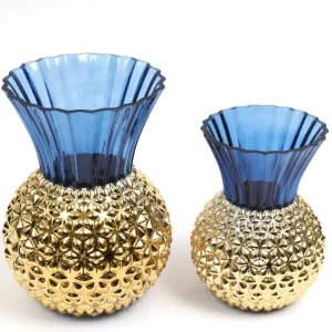 Inspire Me! Home Decor Blue & Gold Textured Vase (2 Sizes)