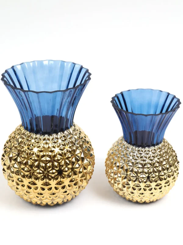 Inspire Me! Home Decor Blue & Gold Textured Vase (2 Sizes)