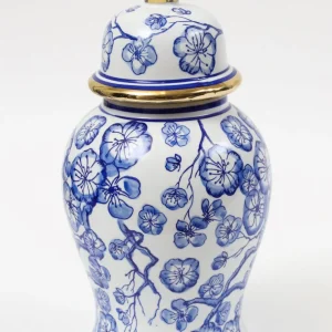 Inspire Me! Home Decor Blue Hibiscus Ginger Jar With Gold Detail